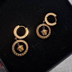 Gold Hoop Earrings with Medusa Charm